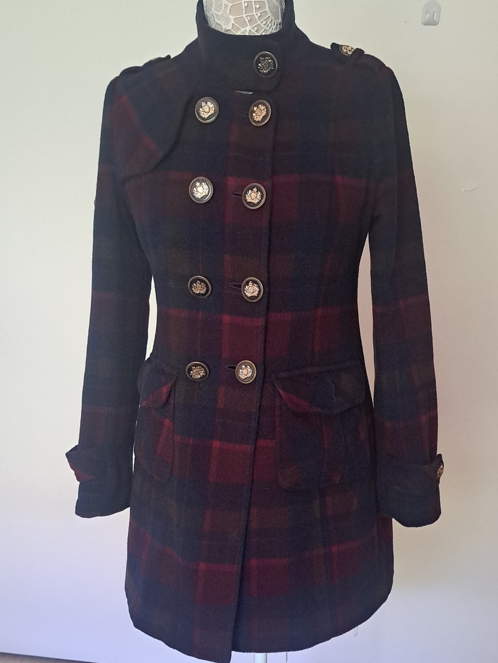 VINTAGE COOGI women's Plain Wool Blend Coat  Navy and Burgundy .